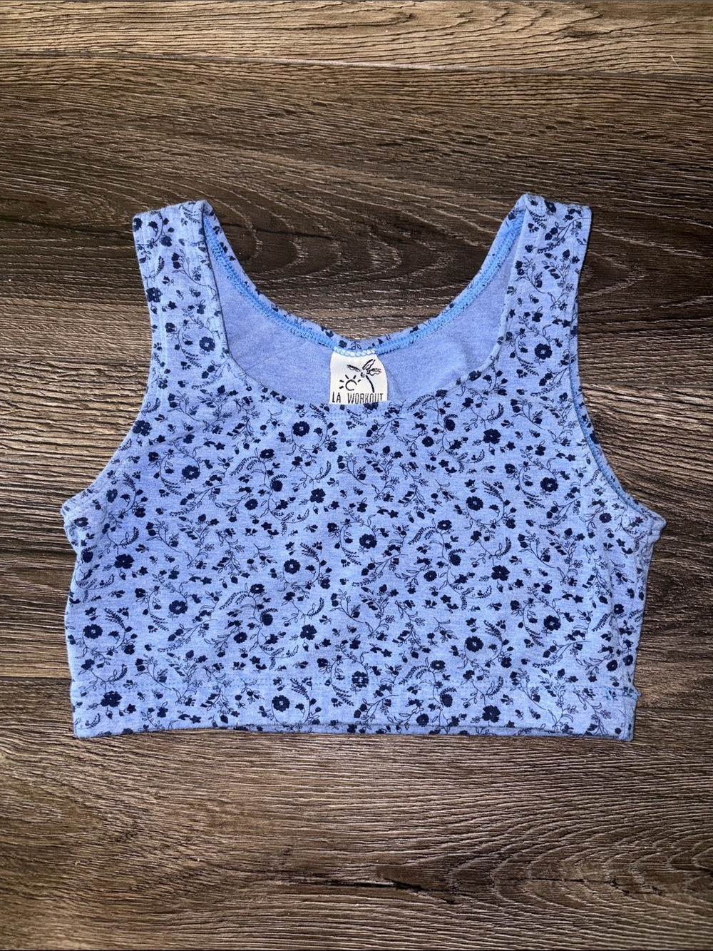 Vintage 90s LA Workout Blue Ditsy Floral Sports Bra / Bralette M